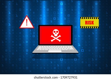 Cyberattack, hack computer. cybercrime technogoly. Data future. vector illustration. Caution warning for security technology abstract.