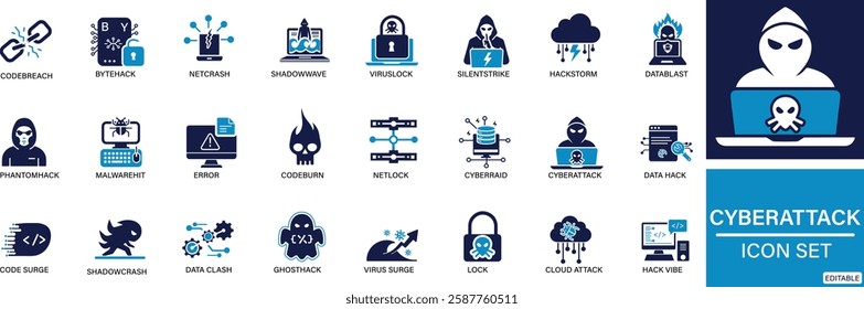 Cyberattack icon set . You can easily change the color