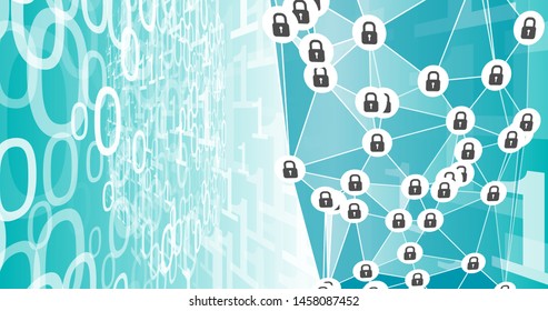 Cyberattack information technology, padlocks and binary code