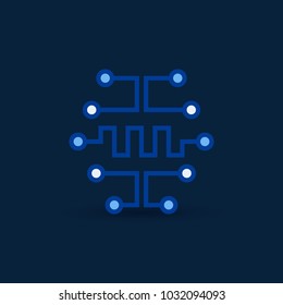 Cyberbrain icon. Vector digital circuit board brain concept symbol on dark background