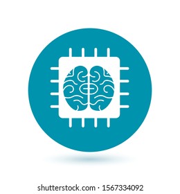 Cyberbrain line blue icon. Vector artificial intelligence brain concept thin line sign on dark background