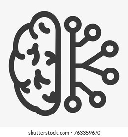 Cyberbrain line icon. Vector artificial intelligence brain concept thin line sign.