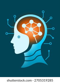 Cyberbrain, neural networks, digital intelligence, technology. Minimalistic style, smooth gradients, and clean lines convey the concept of neural networks, innovation, and the future of technology