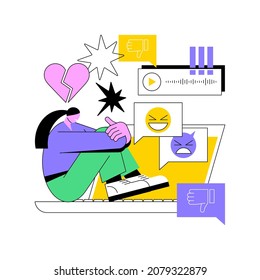 Cyberbullying abstract concept vector illustration. Online bullying, cyberbullying, social media negative comments, stop internet harassment, sharing private content, shaming abstract metaphor.