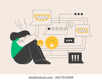 Cyberbullying abstract concept vector illustration. Online bullying, cyberbullying, social media negative comments, stop internet harassment, sharing private content, shaming abstract metaphor.