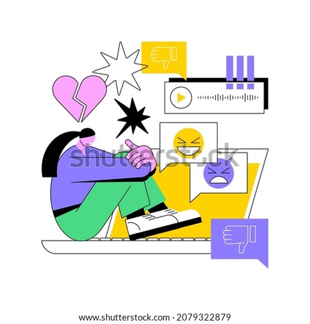 Cyberbullying abstract concept vector illustration. Online bullying, cyberbullying, social media negative comments, stop internet harassment, sharing private content, shaming abstract metaphor.