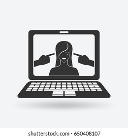 cyberbullying concept. upset girl victim of online harassment. vector illustration - eps 10