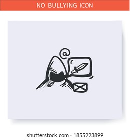Cyberbullying email icon. Harassing text messages.Outline sketch drawing. Anonymous menacing email, online abuse. Aggressive behaviour, violence or harassment.Social issue.Isolated vector illustration