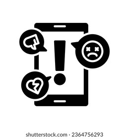 cyberbullying glyph icon. Abuse, internet harassment warning, hate, bully, social media insult. Sad face of online gossip victim. Flat pictogram. vector illustration design on white background EPS 10