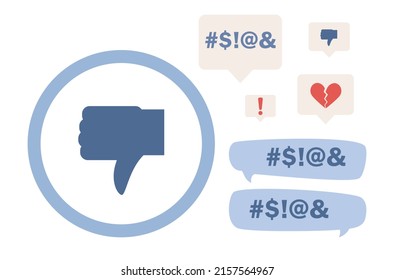 Cyberbullying icon. Abuse, internet, hate, social media insult, rumors, defamation, bullying, threats. Vector flat illustration 