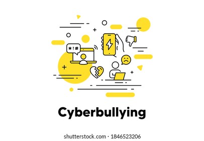 Cyberbullying line icon. Online gossip, hate and bully concept illustration. Stop cyber bullying, online filthy language, abuse line icon. Internet harassment, rumors, bully. Editable stroke. Vector