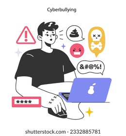 Cyberbullying. Online harassment with unfriendly, mean and hurtful messages. Social network violence. Internet abuse. Flat vector illustration