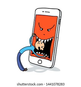 Cyberbullying - Person is devoured by smartphone monster