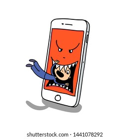 Cyberbullying - Person is devoured by smartphone monster