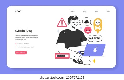 Cyberbullying web banner or landing page. Online harassment with unfriendly, mean and hurtful messages. Social network violence. Internet abuse. Flat vector illustration