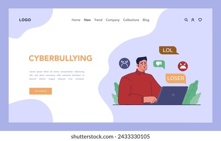 Cyberbullying web banner or landing page. Online harassment with unfriendly, mean and hurtful messages. Social network violence. Internet abuse. Flat vector illustration