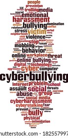 Cyberbullying word cloud concept. Collage made of words about cyberbullying. Vector illustration