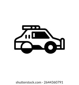 Cybercar. Ícone de vetor de traçado com contorno e detalhes preenchidos em preto.