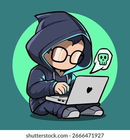 Cibercrimen chibi Anonymous Hacker y Malware