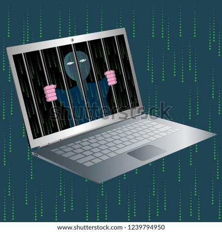 Cybercrime concept design. Opened laptop. Hacked hacker.