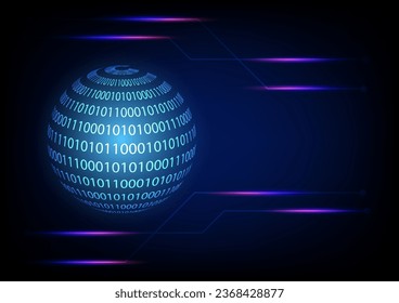 Concepto de ciberdelito. Globo con código binario e información de pago de seguridad. Tierra digital con círculo tecnológico sobre el fondo tecnológico. Ordenación de datos. Inteligencia artificial.Grandes datos.Sistema inteligente. 

