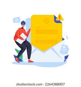 Cybercrime flat design with stealing data using email phishing concept
