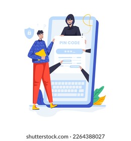 Cybercrime flat design with stealing pin code concept