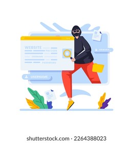 Cybercrime flat design with website phishing data theft concept