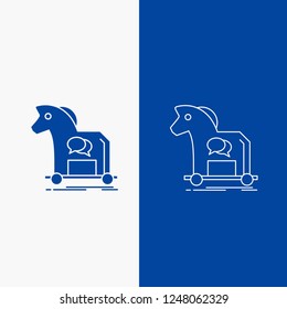 Cybercrime, horse, internet, trojan, virus Line and Glyph web Button in Blue color Vertical Banner for UI and UX, website or mobile application