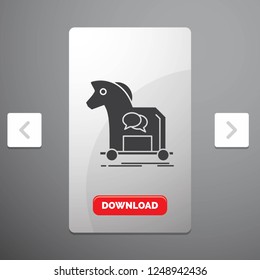 Cybercrime, horse, internet, trojan, virus Glyph Icon in Carousal Pagination Slider Design & Red Download Button