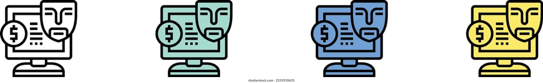 cybercrime icon. Outline, Green, Blue and Yellow Style Design Isolated On White Background