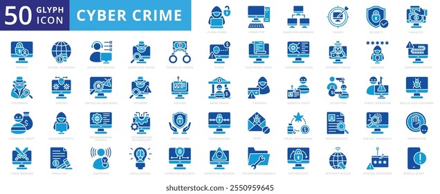 Conjunto de iconos de ciberdelitos de concienciación, phishing, prevención, Internet, inteligencia, seguridad, objetivo, tecnología de la información, Contraseña, privacidad, spam, hacking, virus, red informática, protección, spyware