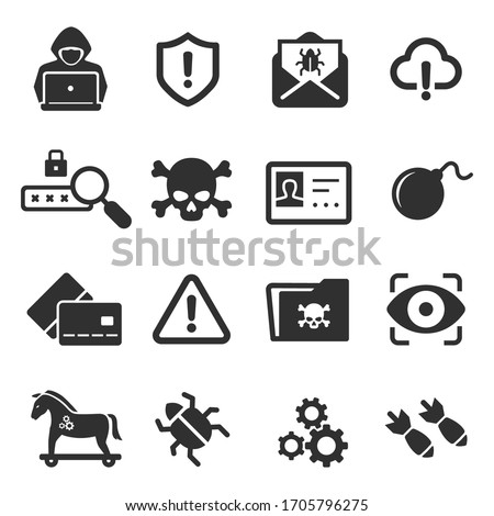 Cybercrime icons set. Cyber hackers attacks on computers vector illustration