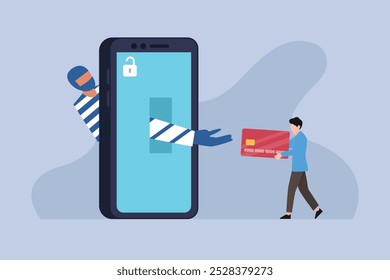 Cybercrime and Online Fraud Concept with Mobile Phishing 2d flat vector illustration