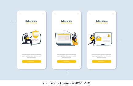 Cybercrime web phishing data theft illustration on onboard screen concept