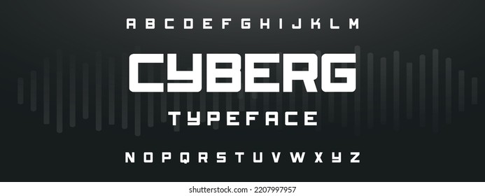 CYBERG Sports minimal tech font letter set. Luxury vector typeface for company. Modern gaming fonts logo design.