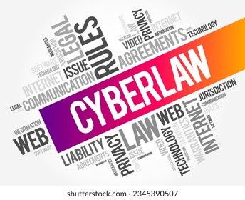 Cyberlaw - information technology law concerns the law of information technology, including computing and the internet, word cloud concept background