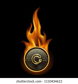 CyberMiles Cryptocurrency Coin On Fire Background