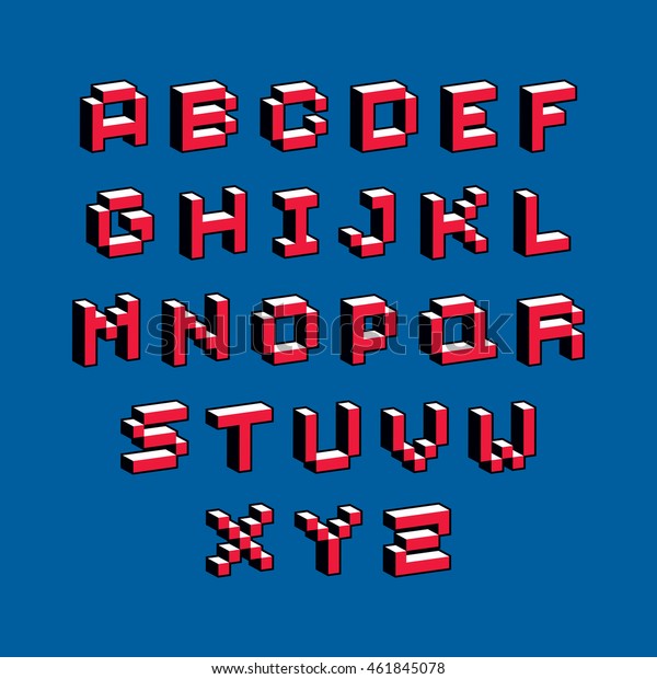 Cybernetic 3d Alphabet Letters Pixel Art Vector Digital Typescript Pixel Design Elements 4936