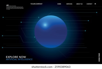 Cybernetic AI System Concept. Artificial Intelligence Digital Sphere. Abstract AI Data Network Design. Vector
