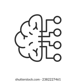 Cerebro cibernético, icono lineal. Contactos cerebrales y cibernéticos. Línea con trazo editable