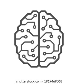  Cybernetic brain microchip logo. Artificial intelligence emblem. Digital electronic robot brain.