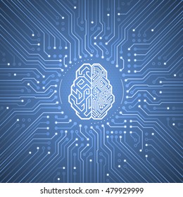 Cybernetic Brain. Pictogram of cybernetic brain in electronic cyberspace. Illustration on the subject of 'Artificial Intelligence'.