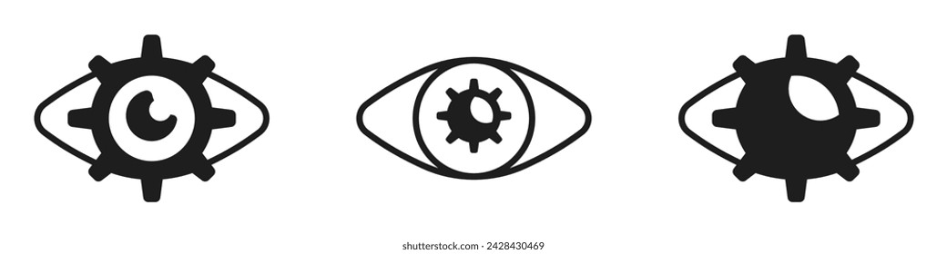 Cybernetic eye gear vector. Set of icons of adaptive artificial intelligence. Research view vector. Work view logo set.