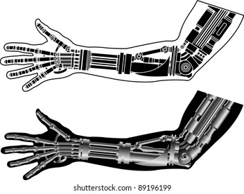 Cybernetic Hand With Stencil. Second Variant. Vector Illustration