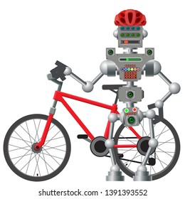 The cybernetic mechanism is cycling. Caring for health and good mood. Vector illustration