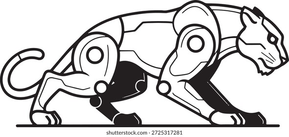 Ícone de silhueta de pantera cibernética vetor Futurista emblema de pantera robótica Tecnologia SciFi Símbolo de logotipo de besta Ilustração Inteligência Artificial Predador Mecânico Robótica Digital Futurismo Animal Armadura Inovação Design Cyberpunk