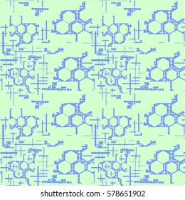 Cybernetic pattern. Seamless. Blue color. Abstract.