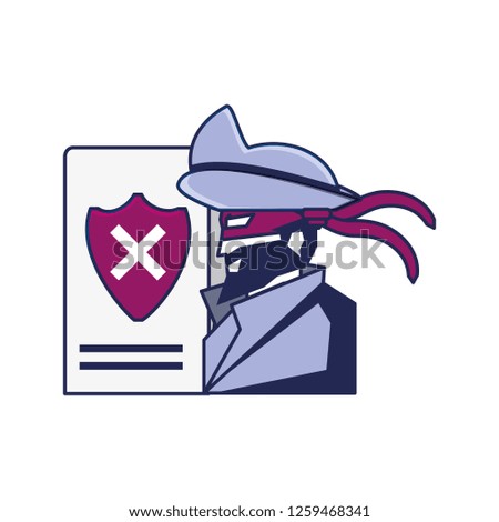 cybernetic pirate and document with shield