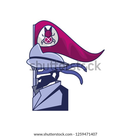 cybernetic pirate with flag bug avatar